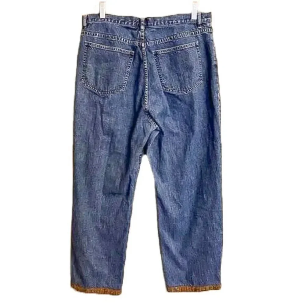 Vintage So Blue Sigrid Olsen Cropped Jeans Leather Beaded Ankle Detail 14